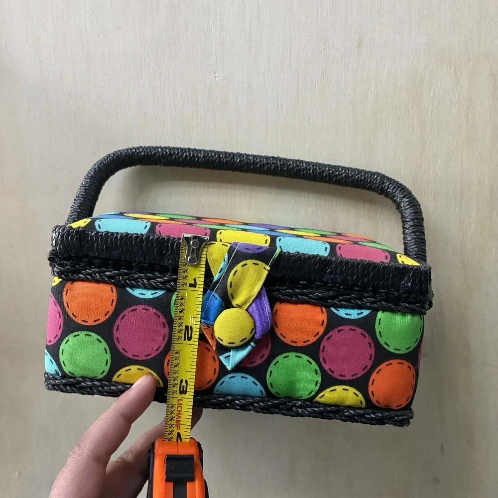 Multi-Color Fabric Sewing Box Portable Craft Organizer Handled Sewing Basket